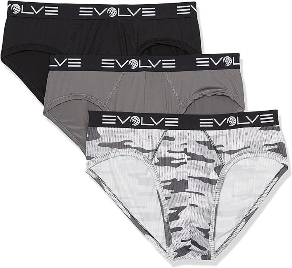 Evolve Men's Micro 3-Pack No Show Briefs XL Black Gray Camo New